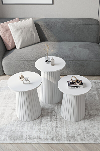 AVVİO ELENORA Üçlü Zigon Sehpa Lake MDF AYAK 40 CM/45 CM /50 CM