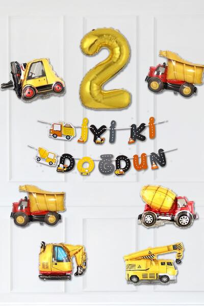 PEKSHOP İnşaat Temalı Doğum Günü Parti Seti Yaş Balonlu Bannerlı Doğum Günü Süsleme Seti