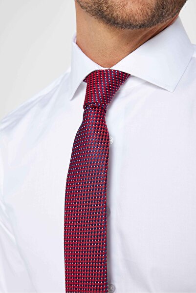 Tudors Slım Fıt Uzun Kollu Yüksek Yaka Premium Seri Cotton Saten Beyaz Gömlek