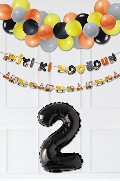 PEKSHOP İnşaat Doğum Günü Balon Zinciri Yaş Balonlu Parti Süsleme Seti Banner...