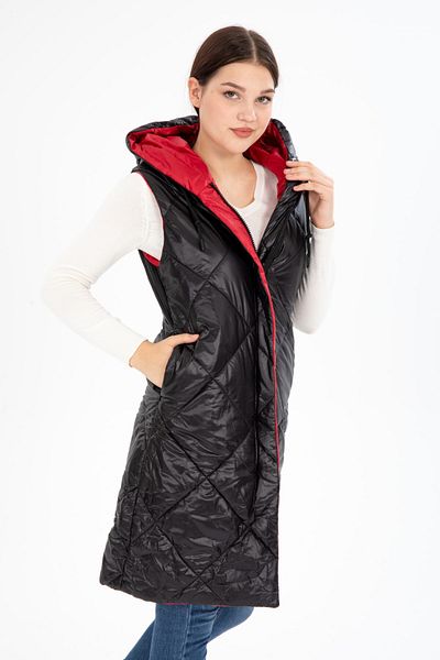 G-FOX Women's Long Fixed Hooded Padded Double Sided Quilted Fiber Vest 8649