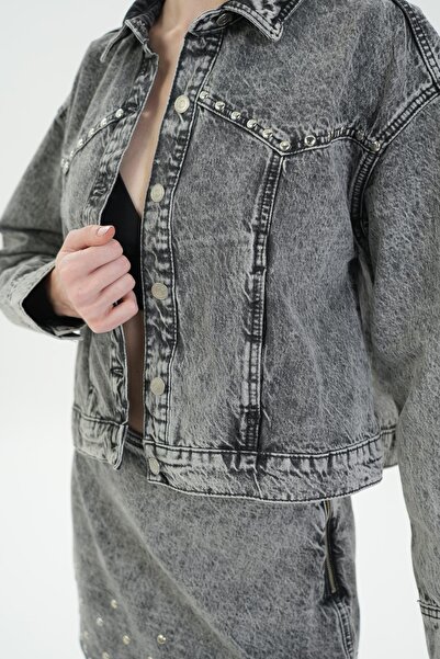 CROSS JEANS Anthracite Regular Fit Acid Washed Jean Jacket - Drop Detailed C 4538-225