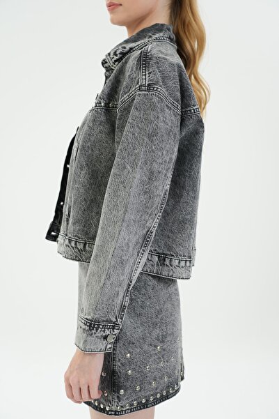 CROSS JEANS Anthracite Regular Fit Acid Washed Jean Jacket - Drop Detailed C 4538-225