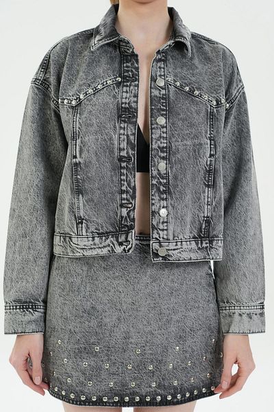 CROSS JEANS Anthracite Regular Fit Acid Washed Jean Jacket - Drop Detailed C 4538-225
