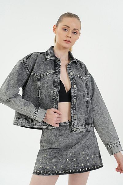 CROSS JEANS Anthracite Regular Fit Acid Washed Jean Jacket - Drop Detailed C 4538-225