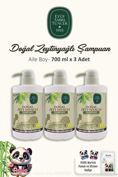 Eyüp Sabri Tuncer 3'lü Eyüp Sabri Tuncer Doğal Zeytinyağlı Şampuan 700 ml ve %100 Pamuk ROSIE