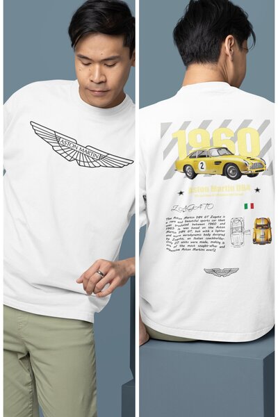 Fuddy Moda Oversize kroj Žuta Aston Martin majica, majica za par sa automobil...
