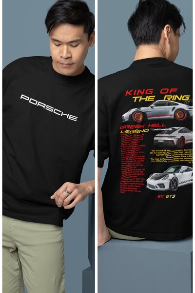 Fuddy Moda Тениска с голям размер с щампа на гърба на Porsche 911 GT3 - Тенис...