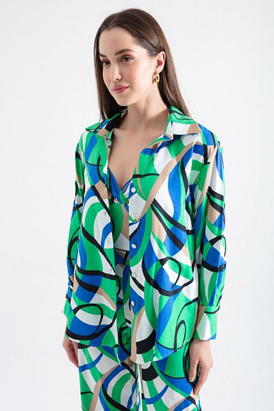 Lafaba Women's Green Patterned Long Sleeve Shirt