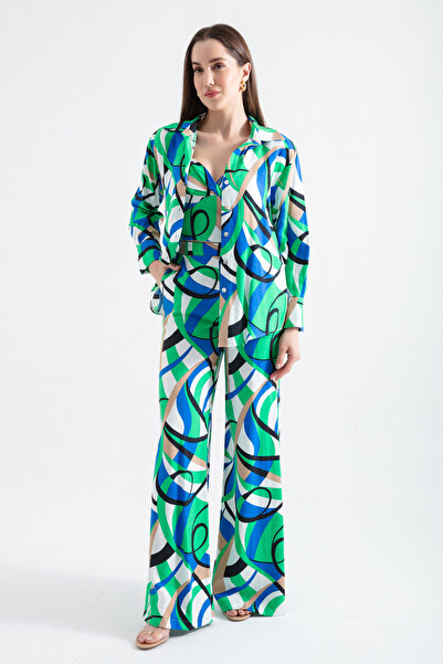 Lafaba Women's Green Patterned Long Sleeve Shirt