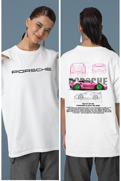 Fuddy Moda Porsche 911 GT3 RS Унисекс тениска - щампа на гърба, голяма тениск...