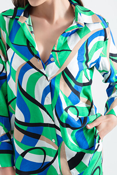 Lafaba Women's Green Patterned Long Sleeve Shirt