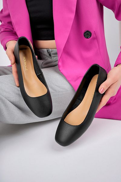 Deripabuc Genuine Leather Black Women's Leather Ballerinas Dp58-4096