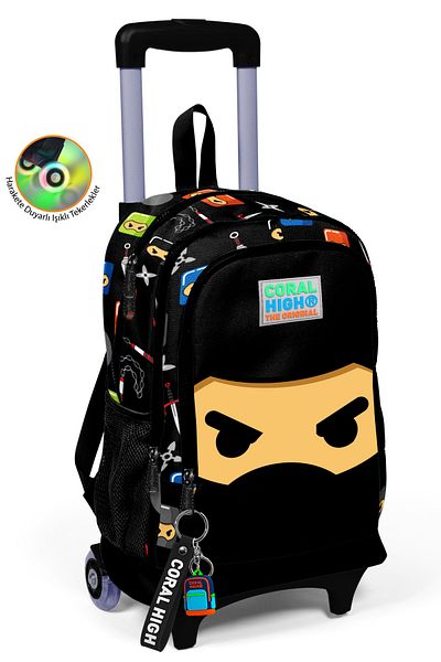 Coral High Rucsac școlar cu trei compartimente cu model Ninja negru pentru copii 23381