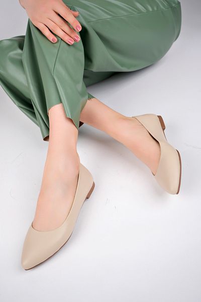 Deripabuc Genuine Leather Beige Women's Leather Ballerinas Dp58-5057