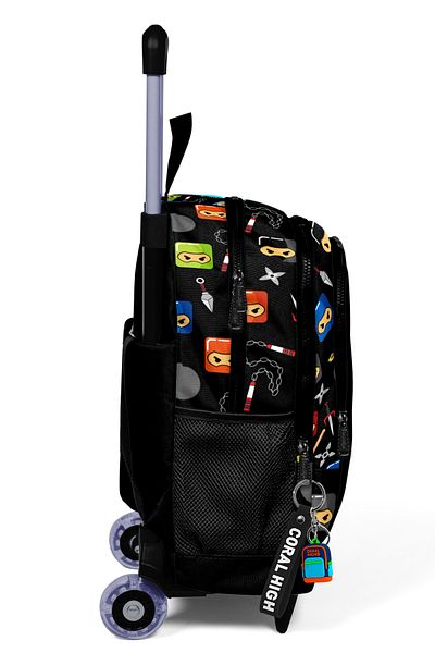 Coral High Rucsac școlar cu trei compartimente cu model Ninja negru pentru copii 23381