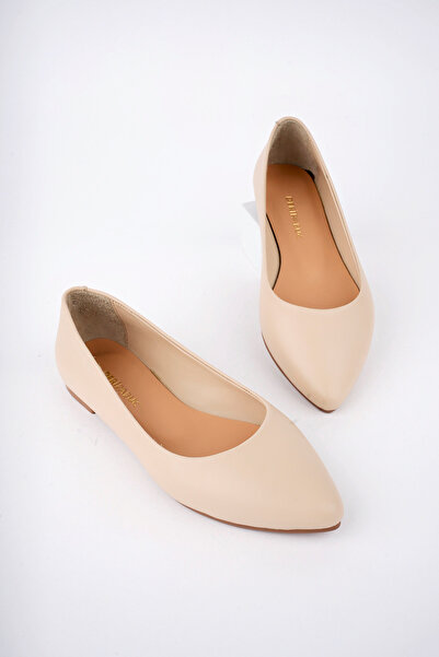 Deripabuc Γυναικείες δερμάτινες μπαλαρίνες από γνήσιο δέρμα μπεζ Dp58-5057