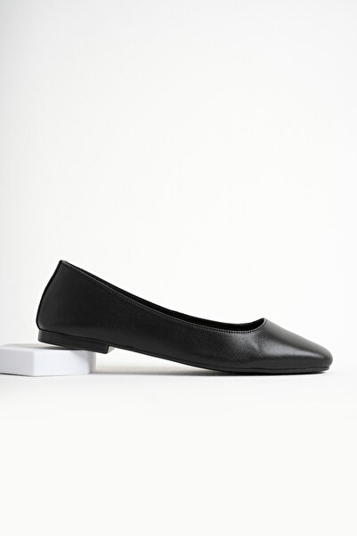 Deripabuc Genuine Leather Black Women's Leather Ballerinas Dp58-4096