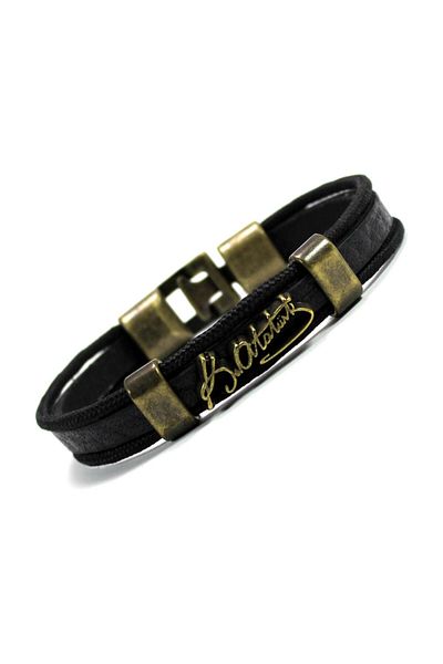 Modaroma K.atatürk Black Leather Bracelet with Bronze Pieces