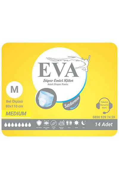 EVA Medium Size Medium 14 Pieces - Patient Diapers Adult Absorbent Panties, Men Women