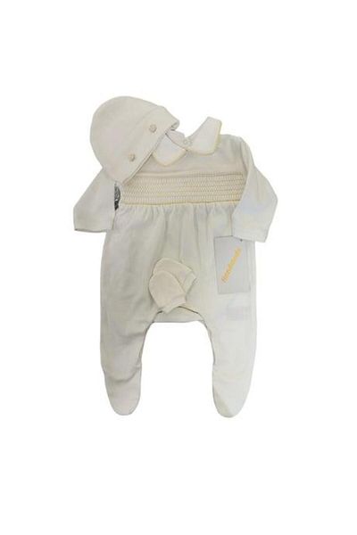 Mede Kids Medekids Pliting Combed Cotton Footed Jumpsuit (HAT&GLOVES) Ecru-yellow 0-3 Months