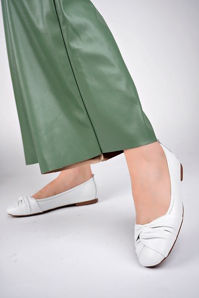 Deripabuc Genuine Leather White Women's Leather Ballerinas Dp58-4053