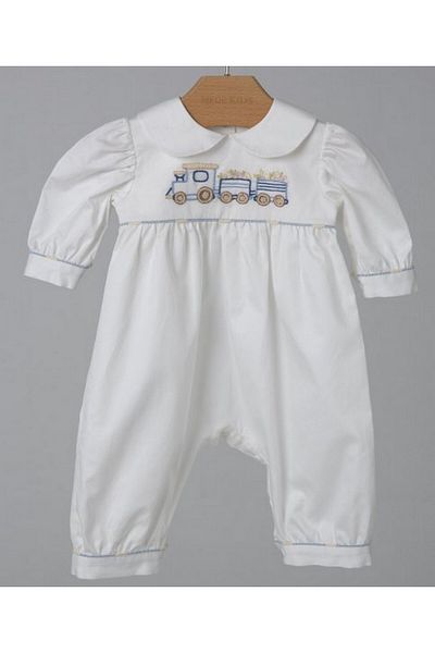 Mede Kids Medekids Train Embroidered Jumpsuit Ecru-Blue 0-3 Months