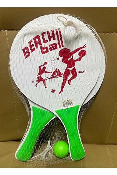 CARNIVAL LAND beach ball sahil havuz ahşap plaj tenis raketi ve kaliteli top fileli set (2 RAKET + 1 TOP)