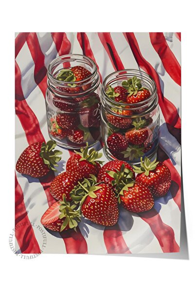 Postifull Pictură cu poster fără cadru, poster de perete, imprimare HD, borcane cu căpșuni roșii, Maximalist No:1