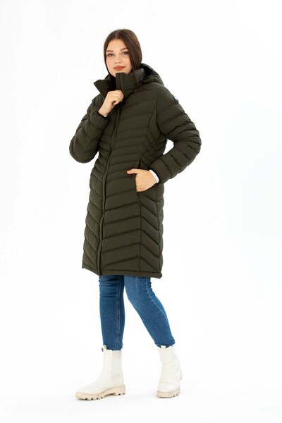 G-FOX Women's Long Removable Hooded Padded Water Repellent Puffer Jacket 8642