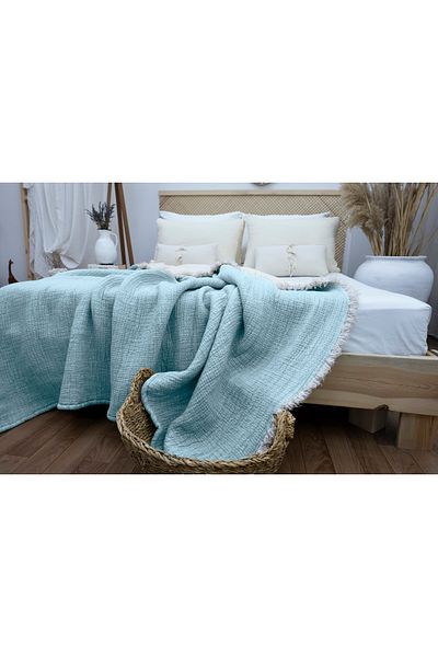 destinyhometex Baby Blue 6 Layers Multi Muslin Double 220x240 Quilt/2 Pieces 50x70cm Pillow Case