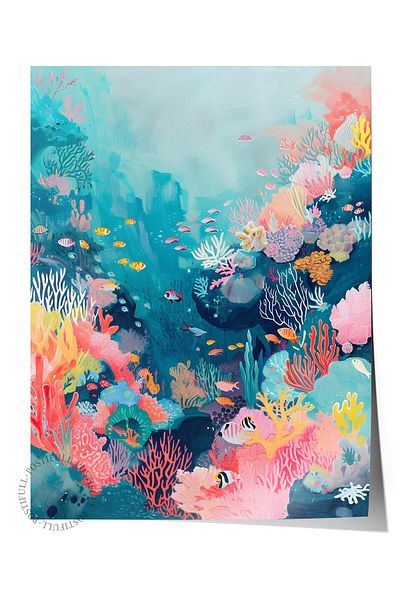 Postifull Frameless Poster Painting, Wall Poster, Artistic Hd Print, Coral Reef , Maximalist No:6