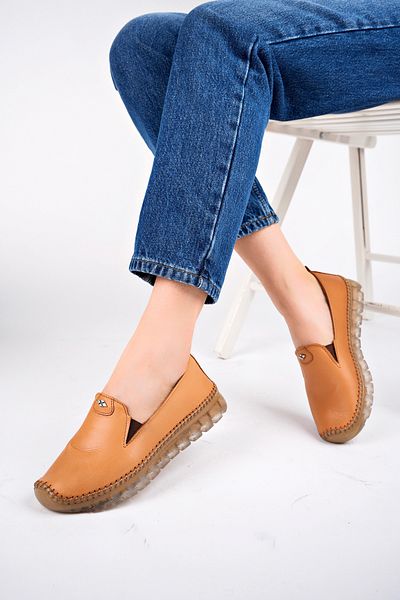 Deripabuc Genuine Leather Tan Women's Leather Ballerinas Dp75-0700