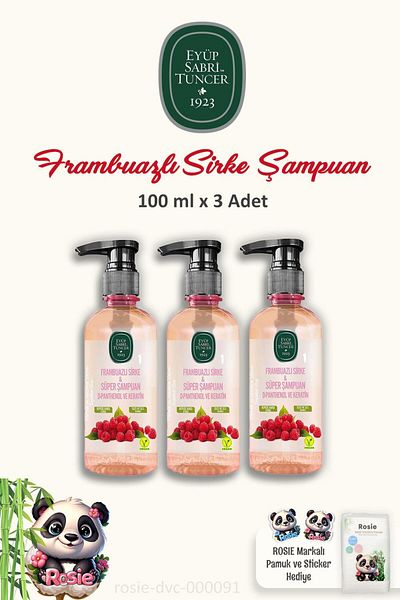 Eyüp Sabri Tuncer Vinegar Shampoo - 3 Pack Raspberry 100 ml and ROSIE Cleansing Cotton