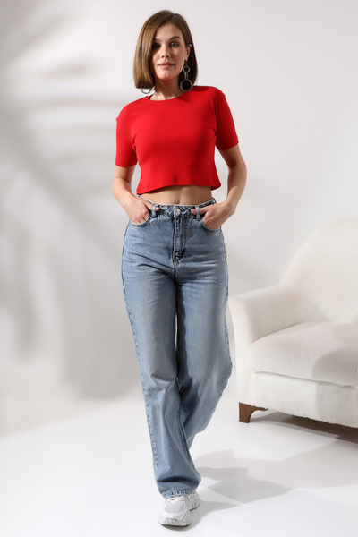 Endies Crvena Pamuk Ribana Skraćeni kroj T-shirt - okrugla kragna 21560