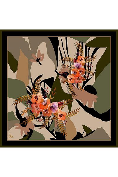 19V69 ITALIA Floral Pattern Black Series Twill with Scarf Hanger and Gift Set 90x90 Cm