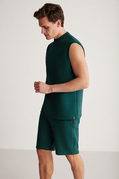 GRIMELANGE Matıas Men's Comfort Fit Special Textured Thick Sports Fabric Green Undershirt