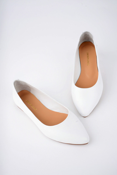 Deripabuc Genuine Leather White Women's Leather Ballerinas Dp58-5057