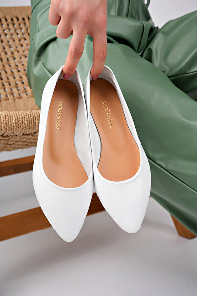 Deripabuc Genuine Leather White Women's Leather Ballerinas Dp58-5057