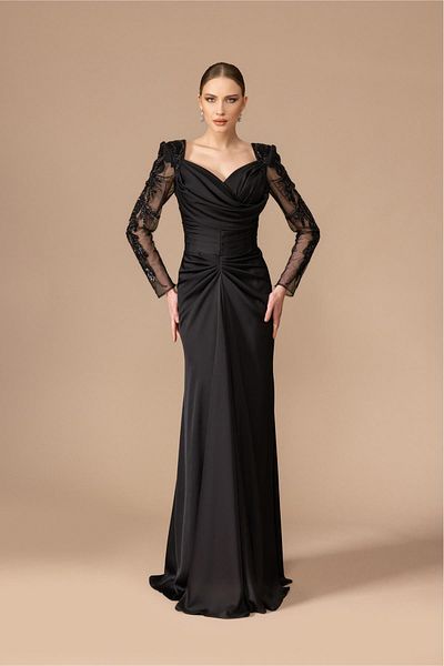 Kenzel Long Sleeve Sleeves and Shoulder Jewel Detailed Dress