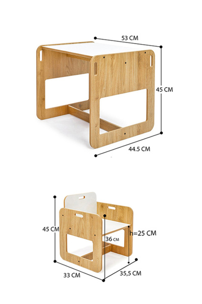 Minera Ahşap Çocuk Oyun Aktivite Masası Sandalyesi Çalışma Masası 2-4 Yaş Kumru Model Naturel