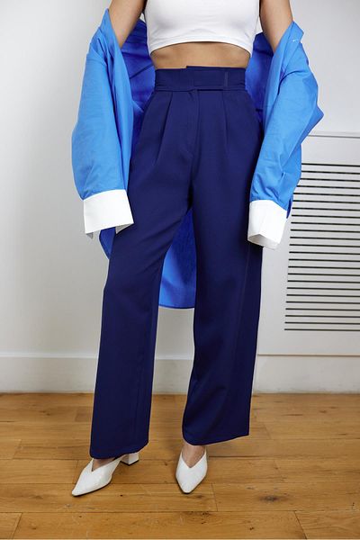 Askı Nişantaşı Μπλε Navy Waist Velcro Παντελόνι Palazzo με ραφές Collet