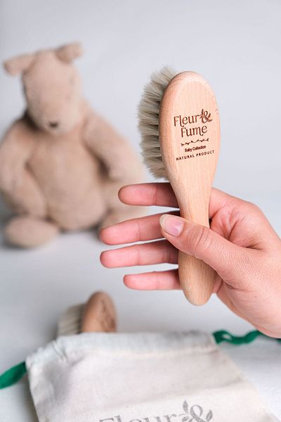 Fleur Fume 100% Natural Goat Hair Baby Hair Brush - Newborn (With Storage Pouch Gift)