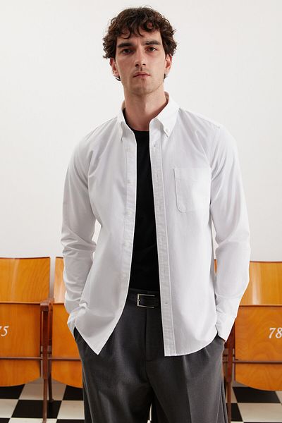 GRIMELANGE Ανδρικό πουκάμισο Cliff από 100% βαμβάκι Oxford White με τσέπες