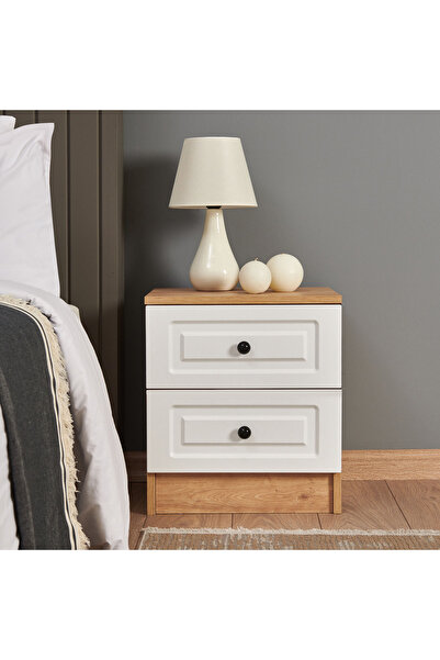 Just Home Ares 2 Çekmeceli Komodin Safir Meşe Beyaz