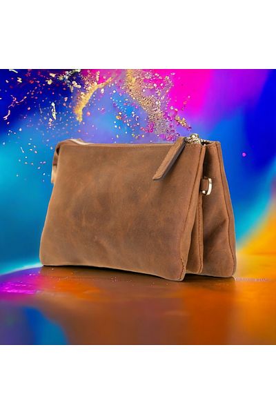 PLM Jaya Portfolio Leather Women's Bag with Hand Strap G2 Brown
