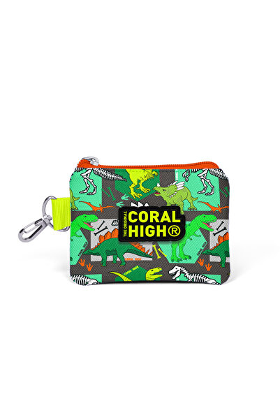 Coral High Gray Green Dinosaur Patterned Children's Money Bag - 21864