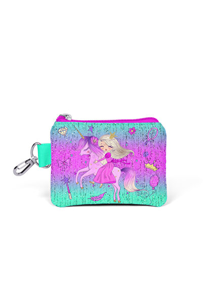 Coral High Light Pink Purple Unicorn Patterned Coin Purse - Kids 21871