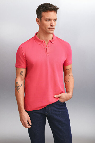 GRIMELANGE MARTEN pánské 100% bavlněné tričko Regular Fit Fuchsia Polo s krátkým rukávem