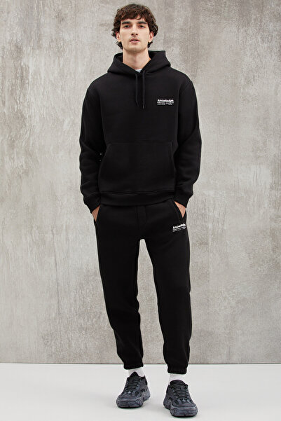 GRIMELANGE Ανδρικό φούτερ Martel με μαλακό φλις εμπριμέ κανονικό κορδόνι μαύρο